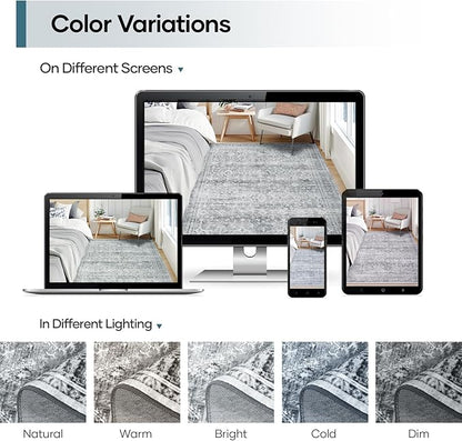 Lofus 8x10 Area Rug for Living Room,Grey Washable Large Rugs with Non-Slip Backing,Soft Neutral Carpets for Bedroom Dining Room Home Office Indoor Nursery