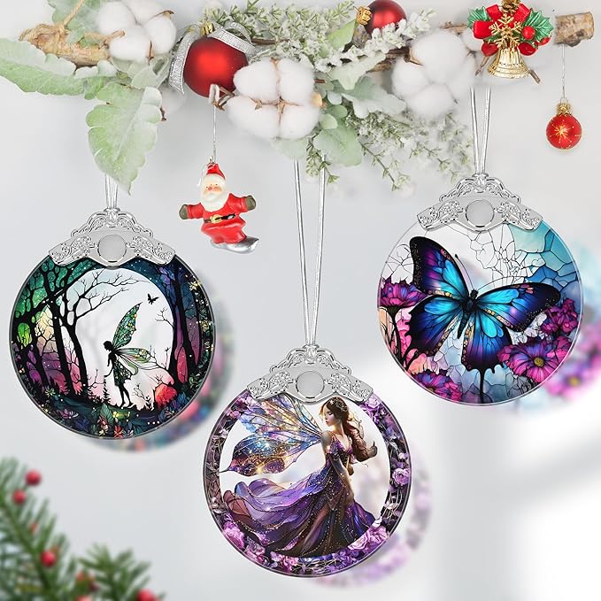 Stained Glass Ornament - Fairy Christmas Decor for Tree, Gift Exchange Ideas