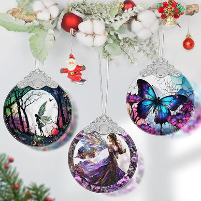 Stained Glass Ornament - Fairy Christmas Decor for Tree, Gift Exchange Ideas