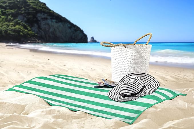 Utopia Towels 4 Pack Cabana Stripe Beach Towel Oversized 100% Ring Spun Cotton Beth Towels Highly Absorbent Quick Dry , Green