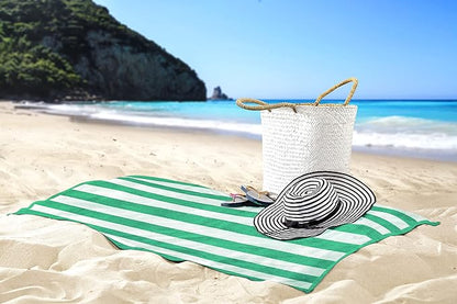 Utopia Towels 4 Pack Cabana Stripe Beach Towel Oversized 100% Ring Spun Cotton Beth Towels Highly Absorbent Quick Dry , Green
