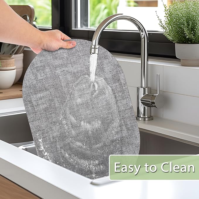 Placemats for Dining Table Set of 6 Non-Slip, Heat Resistant Oval Leather Placemat Double Layer, Waterproof Table Mats Easy to Clean for Kitchen Dining Room Coffee Office Table, Grey