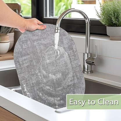 Placemats for Dining Table Set of 6 Non-Slip, Heat Resistant Oval Leather Placemat Double Layer, Waterproof Table Mats Easy to Clean for Kitchen Dining Room Coffee Office Table, Grey