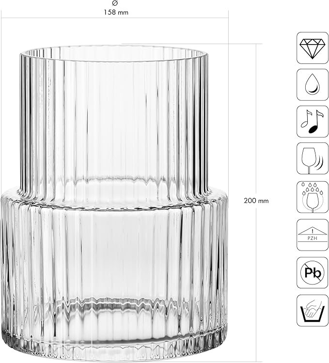 KROSNO Ribbed Flower Modern Japandi Decor Vase, 7,8 x 6,2 inch, Perfect for Home and Restaurants, Dishwasher Safe, Crystalline Glass, Lead-Free