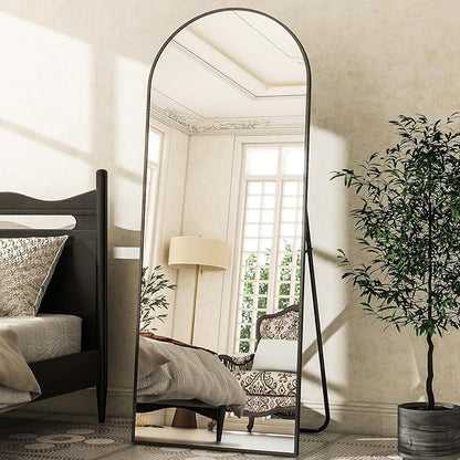 Arched Full Length Mirror, 64" x 21" Arch Floor Mirror with Stand, Full Length Wall Mirror Hanging or Leaning Arched-Top Full Body with Stand for Bedroom, Dressing Room, Black