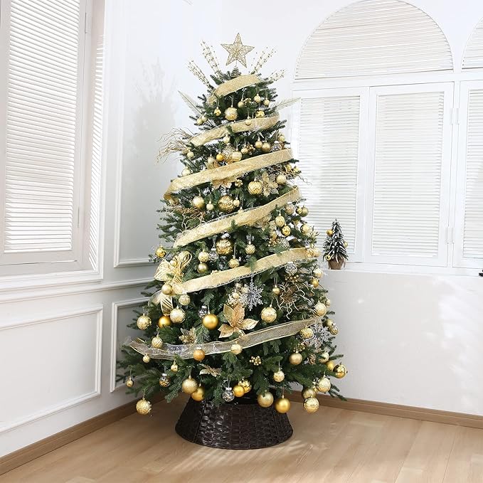 Christmas Ball Ornaments Gold Christmas Tree Decorations with Hang Rope-36pcs Shatterproof Christmas Ornaments Set with 6 Styles in 3 Sizes (Small Medium Large)