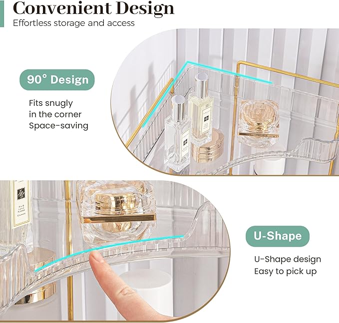 Aveniee Corner Bathroom Counter Organizer, Bathroom Countertop Shelf Makeup Organizer for Vanity Perfume Corner Storage (2 Tiers, Green)