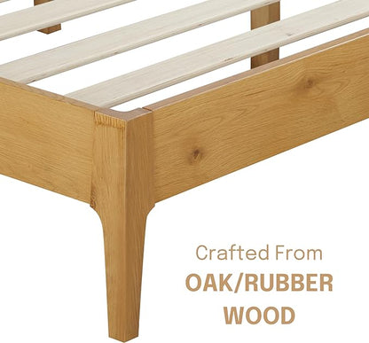 NTC Ruby Wooden Bed Frame with Headboard, Solid Oak and Rubber Wood Foundation with Silent Slats and Wood Central Supports, 1000 Lb Capacity, Effortless Assembly, King - Rustic Oak