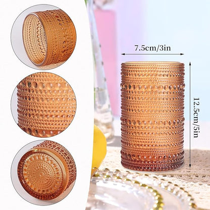 Tarracotta Hobnail Glasses Drinking Set of 4, 12 oz Cocktail Glasses, Tarracotta Vintage Glassware for Beer, Cocktail, Soda, Juice, Coffee and Various Mixed Drinks