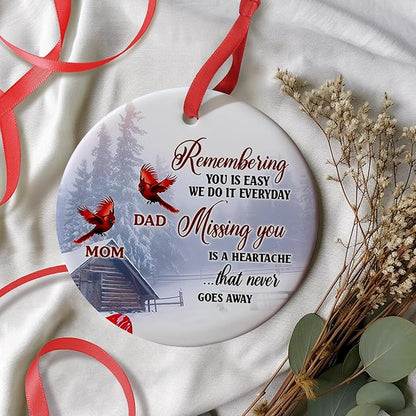 Cardinal Dad Mom Memorial Ornament - Cardinal Christmas Ornament - Loss of Mother Father - Sympathy & Condolence Gift - In Memory of Mom Dad