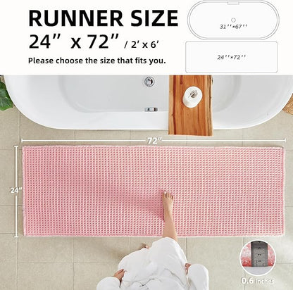 Light Peachy Pink Long Bathroom Rugs, Waffle Runner Rug Bathroom Non Slip Washable Quick Dry Cute Bath Mat Boho Farmhouse Bath Mat, 72"x24" Light Peachy Pink