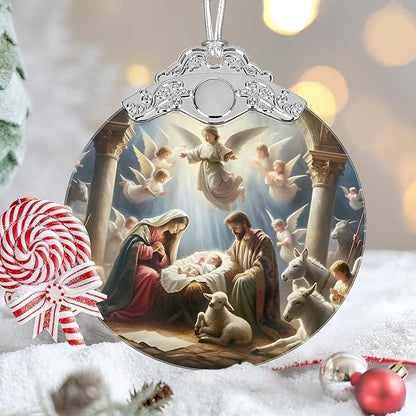 Nativity Christmas Ornaments, 3" Stained Glass Christmas Decor, Christian Ornaments for Christmas Tree, Christian Gifts for Kids, Religious Gifts for Women, Perfect for Holiday Party, Window, Tree
