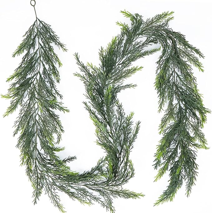 Artificial Christmas Garland Decoration 5.9 Ft Norfolk Pine Garland Winter Garland for Fireplace Stairs Cabinet Home Table Outdoor Snow Style Decor (1 Pc)