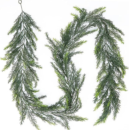 Artificial Christmas Garland Decoration 5.9 Ft Norfolk Pine Garland Winter Garland for Fireplace Stairs Cabinet Home Table Outdoor Snow Style Decor (1 Pc)