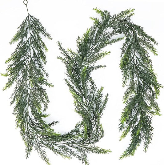 Artificial Christmas Garland Decoration 5.9 Ft Norfolk Pine Garland Winter Garland for Fireplace Stairs Cabinet Home Table Outdoor Snow Style Decor (1 Pc)