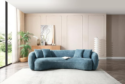 KEIKI 103" Boucle Half Moon Curved Sectional Sofa with 4 Throw Pillows, Modern 5-Seater Teddy Fleece Leisure Couch with Curved Backrest, Easy Assembly, for Apartment, Living Room, Bedroom, Blue