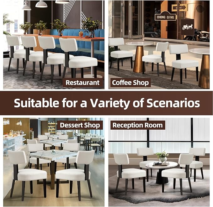 Dining Chairs Set of 2, Fabric Upholstered Wood Kitchen Chairs, Linen Curved Backrest, Farmhouse Modern Dining Chairs with Foot Pad for Kitchen/Living Room/Restaurant/Cafe-Beige