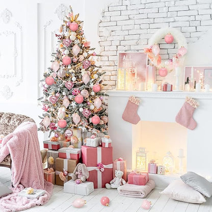 Zomiboo 12 Pcs Vintage Rose Glass Christmas Ball Ornaments Set 3.15" Hanging Shatterproof Glass Bulbs for Christmas Tree Baubles Bulk for Holiday Xmas Tree Decorations Gifts