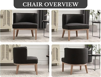 Comfy Barrel Chair Mid Century Modern Accent Chair with Solid Wood Leg Upholstered Reading Chairs Linen Fabric Waiting Room Round Side Chairs for Living Room Bedroom Office, Charcoal
