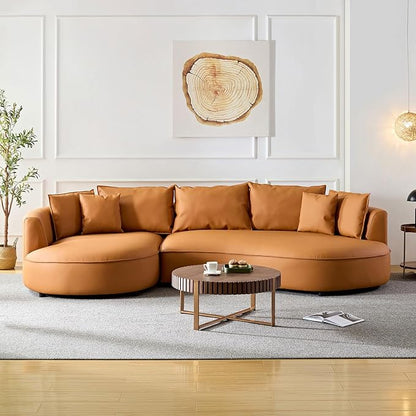 128.7'' Luxury Simple L Shape Curved Modular Sofa Modern Leather Sofa 5 Seater Fabric Eco Leather Sofa Full Grain Leather Sofas for Living Room Apartment Office (Leather+Left Facing, Orange)