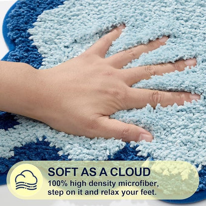 ORTIGIA Cute Blue Coquette Bow Bath Mat, Fun Plush Microfiber Scallop Bathroom Rugs Non Slip Washable Quick Dry Absorbent, Bath Rug for Shower Stall Vanities Kitchen Floor Entrance, 20x32