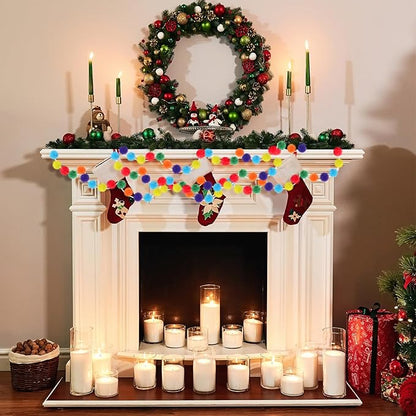 2 Pack Large Pom Poms Garland Hanging Decorations Colorful Soft Faux Rabbit Fur Ball Garland for Easter Xmas Holiday Wedding Baby Shower Birthday Party Supplies(Bright Color,2.36 Inch)