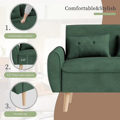 Vongrasig Small Modern Loveseat Sofa 47" Mid Century Linen 2 Seat Couch Tufted Love Seat, Green