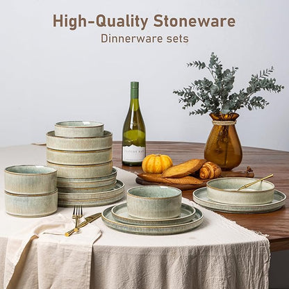 GBHOME Stoneware Dinnerware Sets for 4,Round Reactive Glaze Ceramic Plates and Bowls Set, Highly Scratch Resistant | Dishwasher & Microwave Safe Dishes Set,Service for 4(12Pcs)