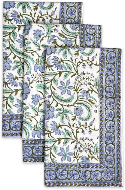 Ridhi Columbia Blue Hand Block Print Waffle Kitchen Towel Set of 3-16 x28 Ultra Absorbent Quick Dry 100% Cotton Dish Towels Lightweight Reusable Sustainable Tea Towels for Cleaning and Drying