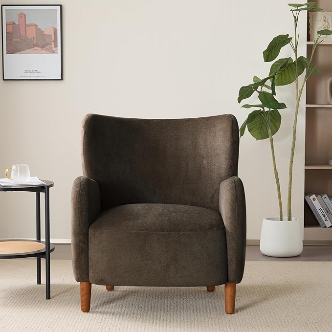Christopher Knight Home Dolly Mid-Century Modern Velvet Upholstered Wingback Club Chair, Living Room Lounge Chair for Relaxation, Reading Armchair, Solid Wood Living Room Accent Chair, Dark Brown