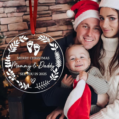 Merry Christmas Mommy & Daddy 2025 Ornament - Expecting Baby Mom Dad Ornament Xmas Gifts for New Mom Dad New Parents Gifts - Pregnancy Announcement for Husband Coming Soon 2025 Baby