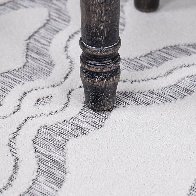 My Texas House Cotton Blossom Rug 7.9x10.10 Rectangle High-Low Geometric Indoor Outdoor, Natural Grey