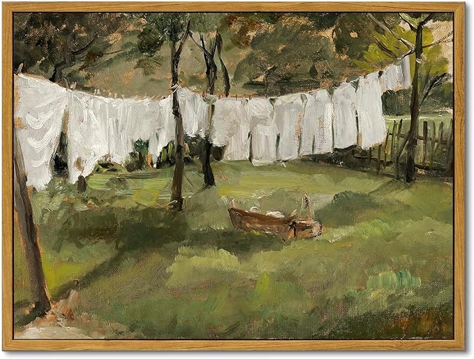 KBKBART Framed Canvas Wall Art Home Decor, Vintage Laundry Room Art Prints Wall Decor, Farmhouse Decor Canvas Oil Painting, Antique Country Landscape Wall Art Prints for Beroom Living Room Bathroom (12"x16")