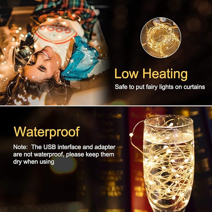 Curtain Lights, 300 LED Dimmable Fairy Lights with Remote and Timer, 8 Modes, USB Powered String Lights for Room Wall Party Xmas Indoor Decor, Warm White, 2 Pack