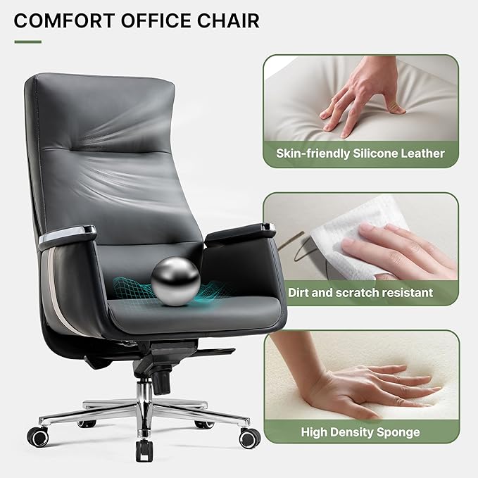 EUREKA ERGONOMIC Royal II Executive Office Chair High Back, Big and Tall with Extra Wide Seat, Silicone Leather Desk Chair Computer Chair, Modern Office Chair Home Desk Chairs-Gray