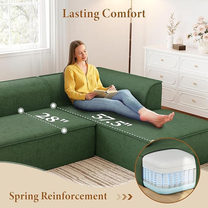 Vesgantti 106" Cloud Sectional Couch with Chaise, Deep Seat Modular Sectional Sofa Chenille Sofa Boneless Couches for Living Room Bedroom, No Assembly Required (Green, Right-Facing Chaise)