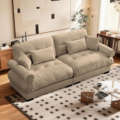 SoarFlash Living Room Velvet Sofa, Loveseat Sofa for Apartment, Storage Sofa with Solid Wood Frame, Easy to Install (93.7inch, Brown)