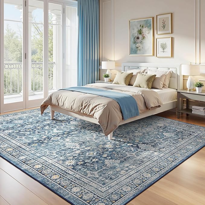 Lofus 8x10 Area Rug for Living Room,Blue Washable Area Rugs with Non-Slip Backing,Soft Boho Carpets for Bedroom Dining Room Home Office Indoor Nursery