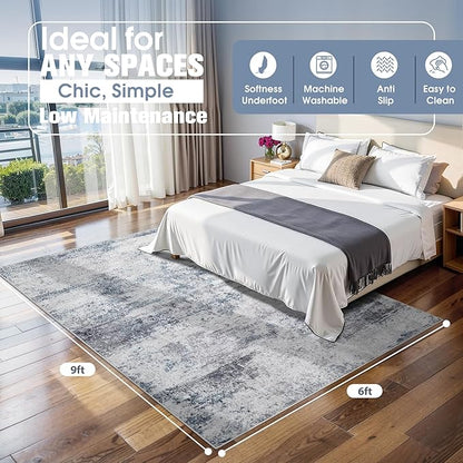 6x9 Area Rugs for Living Room Rug Washable: Abstract Rug for Dining Room Bedroom Carpet Non Slip 6 by 9 Indoor Modern Nursery Home Office Blue Grey