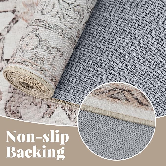 jinchan Vintage Floral Runner Rugs 2x6 Set of 2 Washable Non-Slip, Taupe