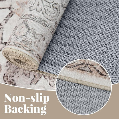 jinchan Vintage Floral Runner Rugs 2x6 Set of 2 Washable Non-Slip, Taupe