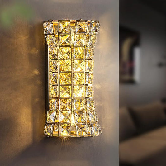 Crystal Wall Sconces,Modern Wall Light Fixtures for Living Room Bedroom Bathroom Hallway Doorway Stairway,Bedside,Tricolor Vanity Lighting Fixture