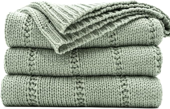 RECYCO Cable Knit Sage Green Throw Blanket Twin Size, Super Soft Warm Cozy Decorative Knitted Throw Blanket 3.6LB for Bed, Chair Large 60"x80"