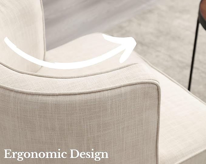 Barrel Chairs Set of 2 Mid Century Modern Accent Chair with Solid Wood Leg Upholstered Reading Arm Chairs Linen Fabric Waiting Room Round Side Chairs for Small Spaces Living Room Bedroom Office, Beige