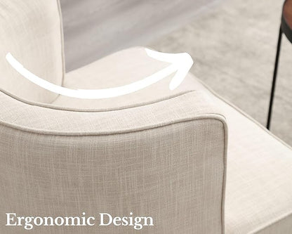 Barrel Chairs Set of 2 Mid Century Modern Accent Chair with Solid Wood Leg Upholstered Reading Arm Chairs Linen Fabric Waiting Room Round Side Chairs for Small Spaces Living Room Bedroom Office, Beige