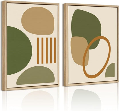 DAJONART Neutral Botanical Wall Art Set of 2,Terracotta & Sage Green Abstract Prints Duo Framed Canvas for Boho, Japandi, and Earth Tone Home Decor, Abstract Earth-Tone Geometric Canvas Art,12x16 in