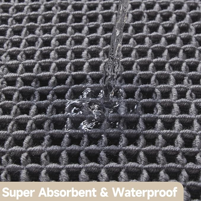 Waffle Runner Rug Bathroom, Long Boho Bathroom Rugs Non Slip Washable Super Absorbent Quick Dry Farmhouse Bath Decor, 72"x24" Grey
