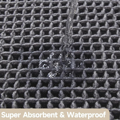 Waffle Runner Rug Bathroom, Long Boho Bathroom Rugs Non Slip Washable Super Absorbent Quick Dry Farmhouse Bath Decor, 72"x24" Grey