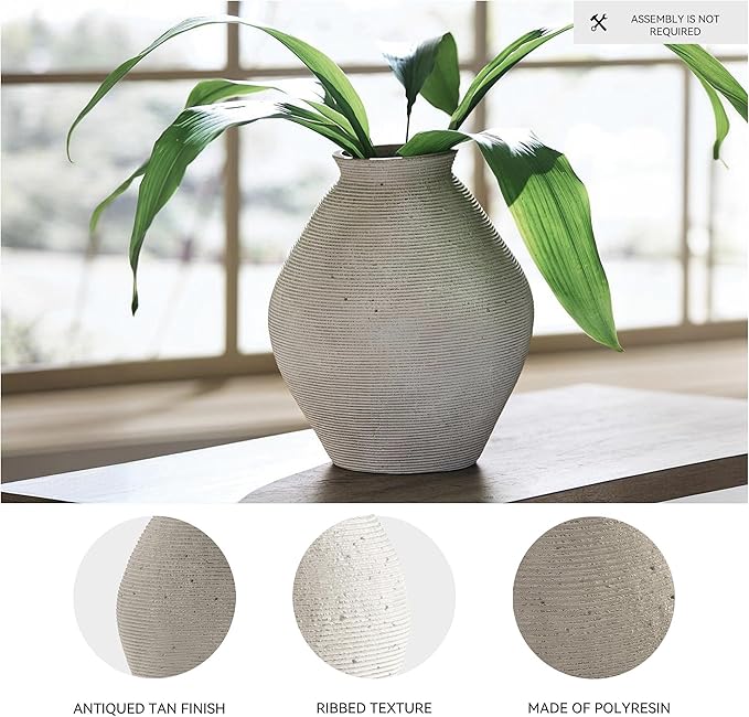 Signature Design by Ashley Hannela 12" Modern Distressed Polyresin Vase, Antique Tan