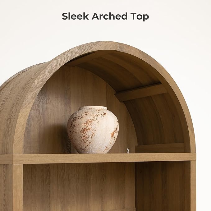 SICOTAS Book Shelf Arched Cabinet Bookshelf Arch 84.2" Tall Bookcase 5 Tier Large Bookshelves with Doors Storage Rattan Boho Wide Book Shelves Case for Living Room Kitchen Office Bedroom Library